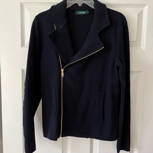Lauren Ralph Lauren Sweater Moto Jacket Size Large Navy
